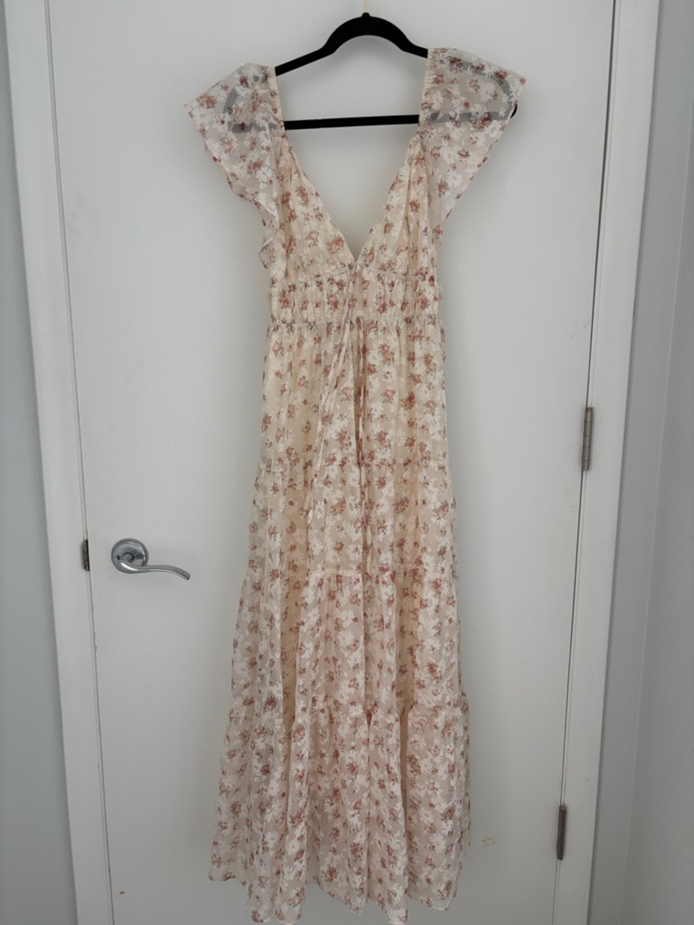 Floral Cream Maxi Dress with Ruffle Sleeves